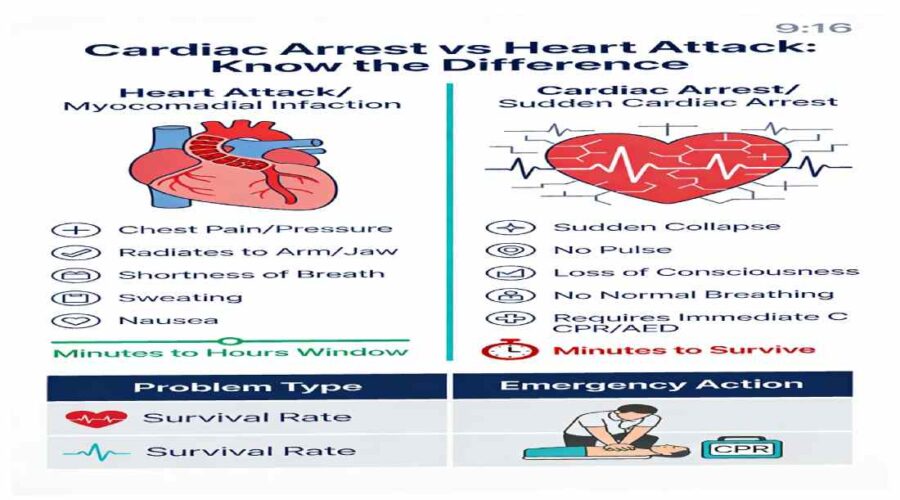 cardiac arrest vs heart attack
